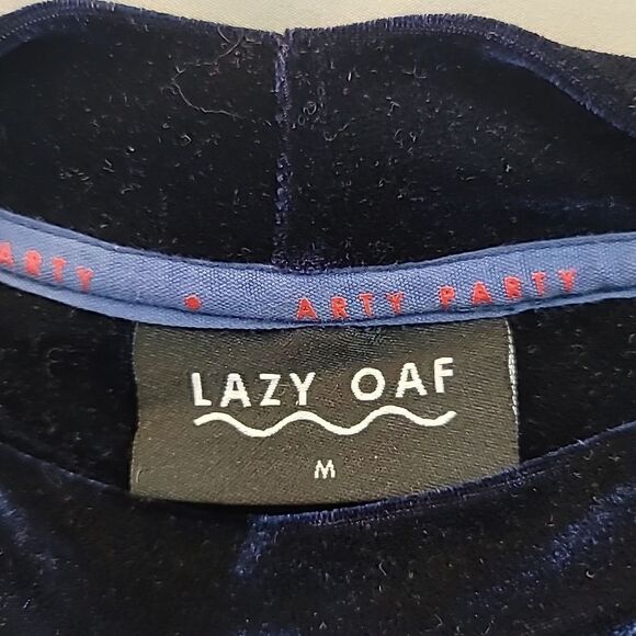 Lazy Oaf Midnight Planet Dress Size L Blue Velvet Celestial Moon - Picture 8 of 10